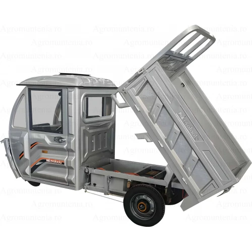 Triciclu Electric Cargo TRCB1500 – putere maxima 3800W, 72V/58Ah, autonomie 60 km, bena basculabila cu piston, 3+R, sarcina totala 776 kg, fara permis