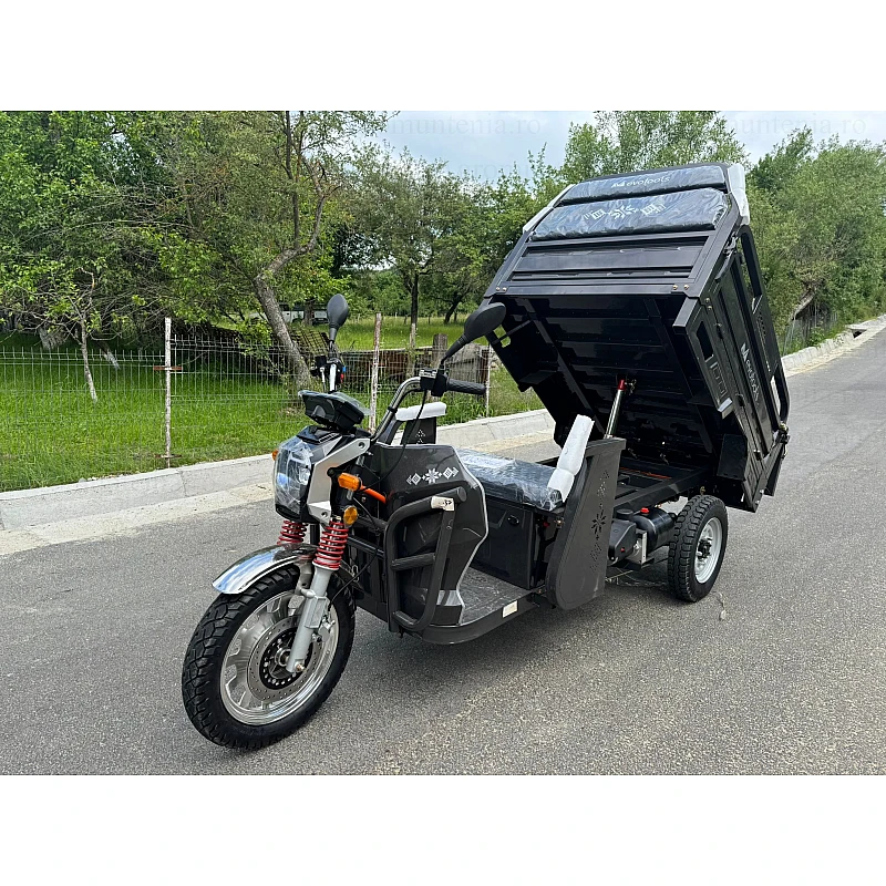 Triciclu Electric Cargo TRCC1500 – Putere maxima 3000W, Baterie 72 V/58 Ah, Autonomie 60 km, Sistem basculabil hidraulic, viteza maxima de 25 km/h, conform reglementarilor UE, fara permis