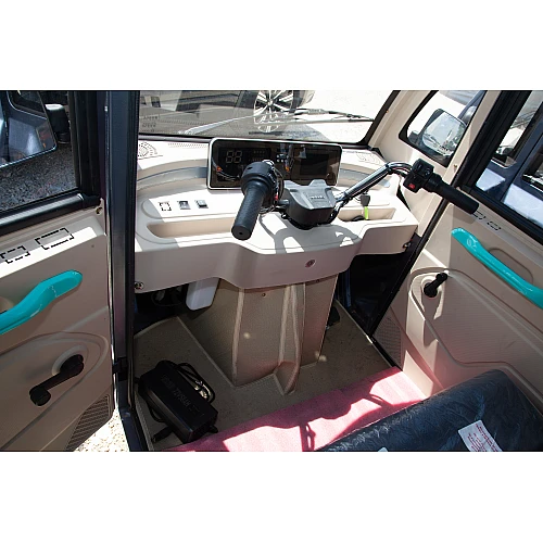 Triciclu Electric Cargo TRCB1500 – putere maxima 3800W, 72V/58Ah, autonomie 60 km, bena basculabila cu piston, 3+R, sarcina totala 776 kg, viteza maxima de 25 km/h, conform reglementarilor UE, fara permis, gri