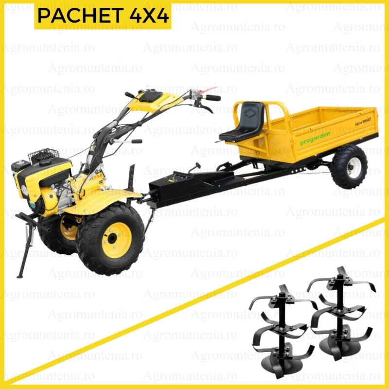 Motocultor 4x4 ProGARDEN Campo 873 Alpine 7CP, 2+1, freze, benzina, roti ATV, 2 prize putere, remorca 500kg, obloane