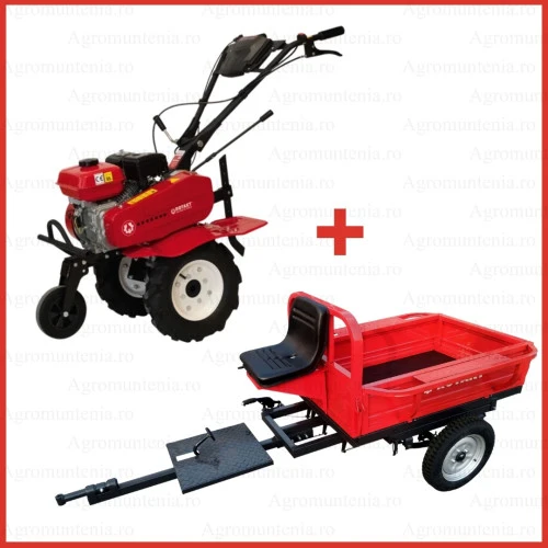 Motocultor Rotakt Junior RO70ECO, 7CP, benzina, freze, roti de cauciuc + Remorca REM400-1