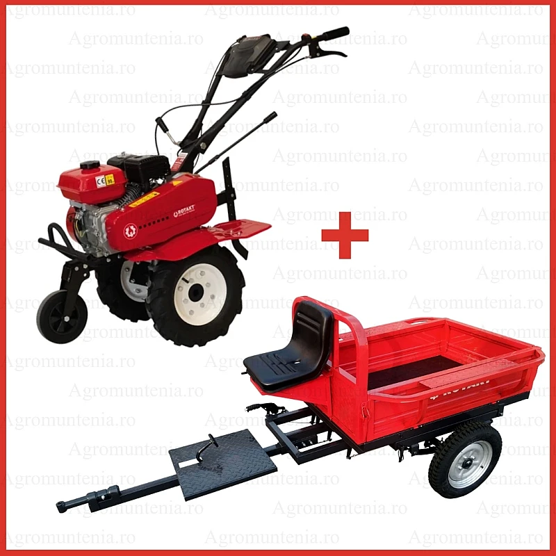 Motocultor Rotakt Junior RO70ECO, 7CP, benzina, freze, roti de cauciuc + Remorca REM400-1