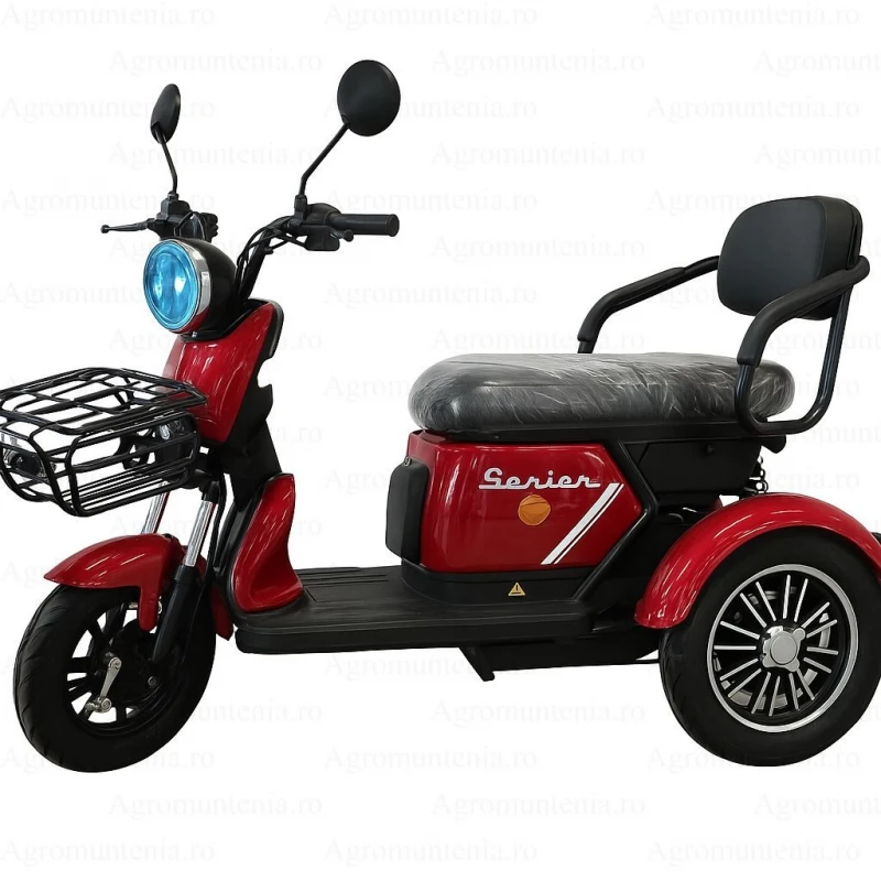 Triciclu electric Senior, 1000W, baterie 60V20Ah, autonomie 50-70KM, 25 Km/h, Fara permis