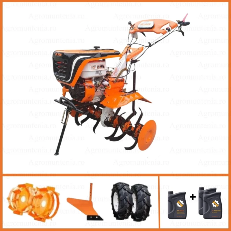 Motosapatoare Ruris 732ACC, 8.5 CP, roti cauciuc 5.00-8, plug, roti metalice, ulei