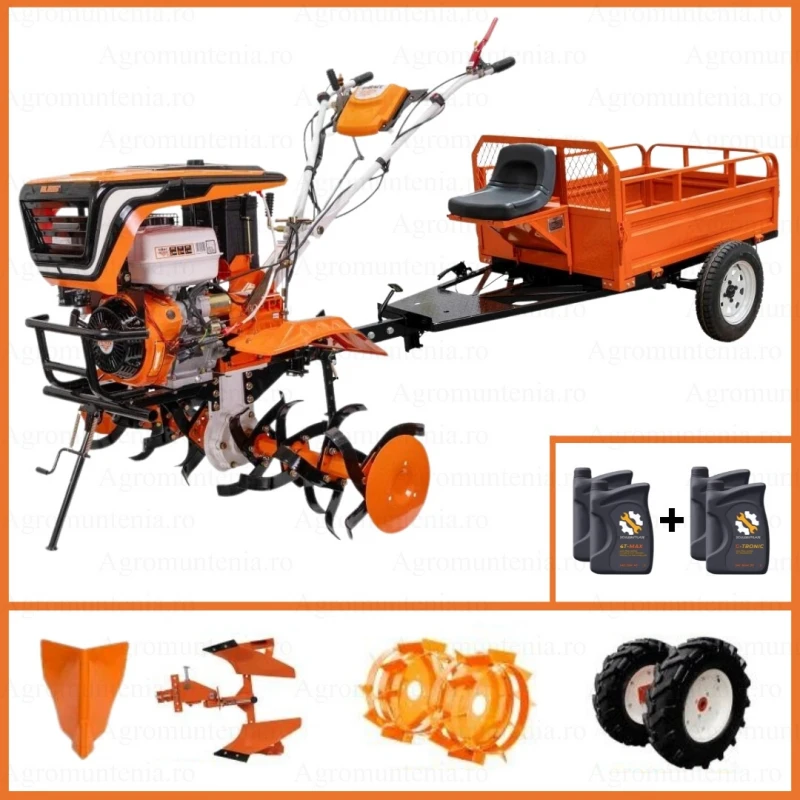 Motosapa RURIS 918ACC, 18 CP, 4 timpi, 460 cc, roti cauciuc 6.00-12 + rarita + plug reversibil rev2 + roti metalice 500 + remorca ruris 550s, ulei Motosapa RURIS 918ACC, 18 CP, 4 timpi, 460 cc, roti cauciuc 6.00-12 + rarita + plug reversibil rev2 + roti metalice 500 + remorca ruris 550s, ulei