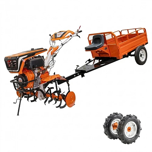 Motocultor RURIS 1001KSD Start, motor General Engine, 4 timpi, 408 CC, 11 CP,  Diesel, roti cauciuc 5.00-12 + Remorca Ruris 550S