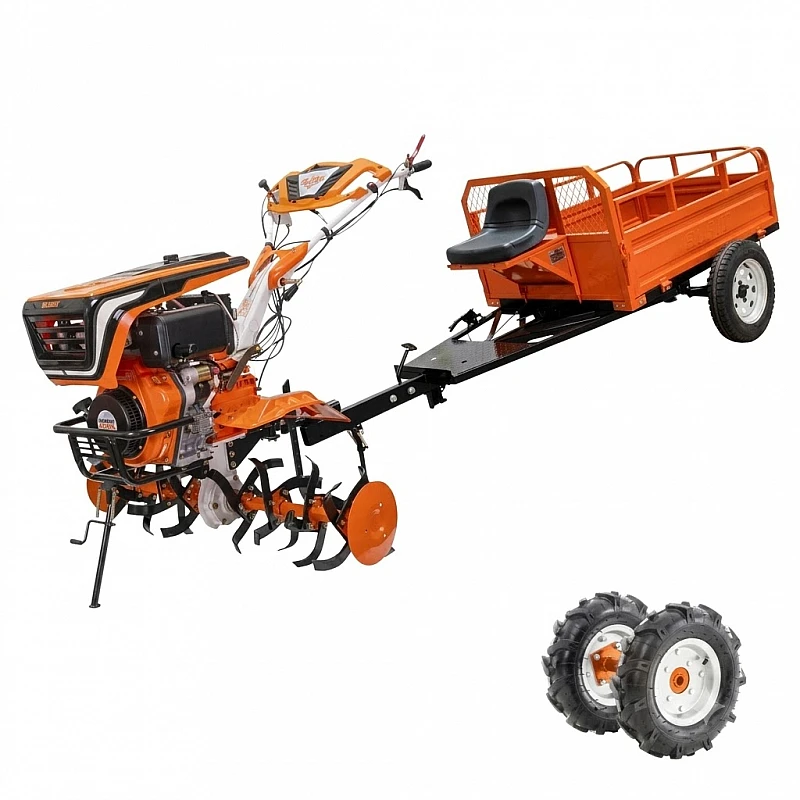 Motocultor RURIS 1001KSD Start, motor General Engine, 4 timpi, 408 CC, 11 CP,  Diesel, roti cauciuc 5.00-12 + Remorca Ruris 550S