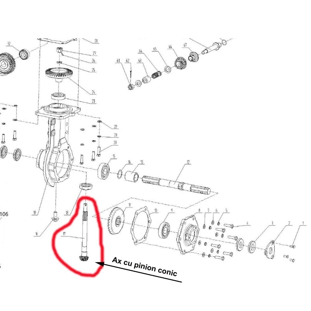 Ax transmisie cu pinion conic RURIS PS731-2-17, pentru motocultor
