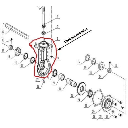Carcasa reductor RURIS PS1001ksd-4-1, pentru motocultor Ruris 1001ksd, 1002ksd Carcasa reductor RURIS PS1001ksd-4-1, pentru motocultor Ruris 1001ksd, 1002ksd