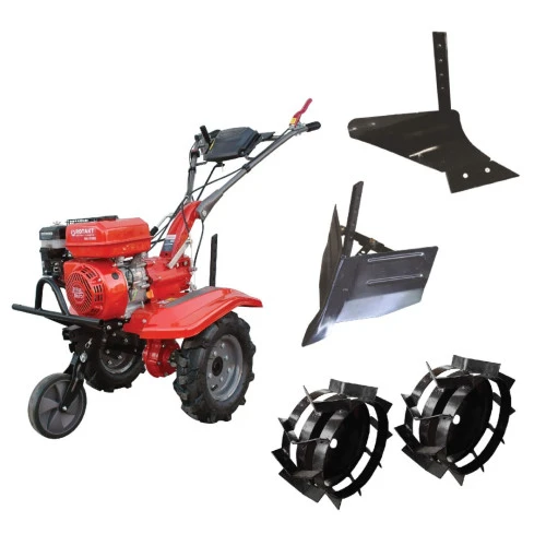 Pachet Motocultor Rotakt. RO100RS, 7 CP, benzina, Plug de arat - Plug de bilonat - Roti metalice 4.00-8  ( 041251)