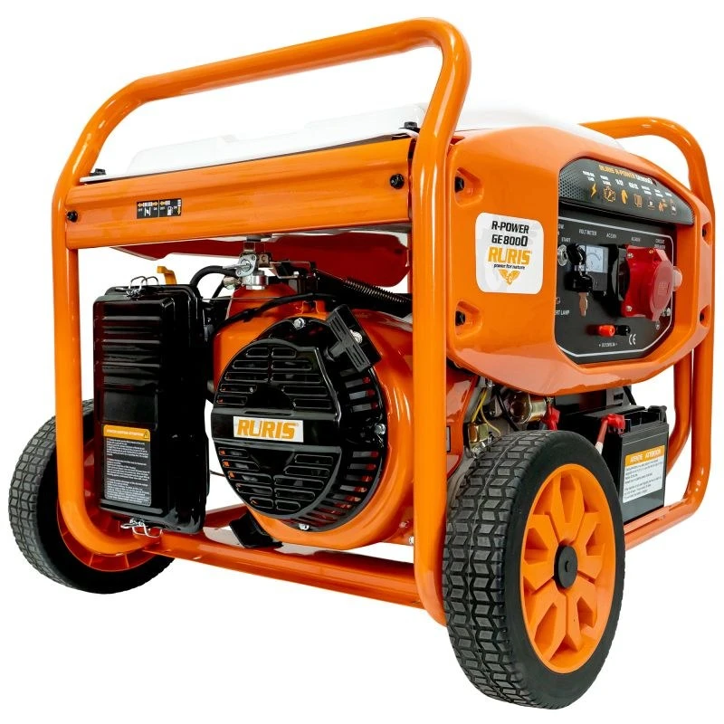 Generator de curent RURIS R-Power GE8000, motor General Engine, benzina, 459 CC, 4T, 14 CP, putere maxima 7500 W, cadru, roti deplasare