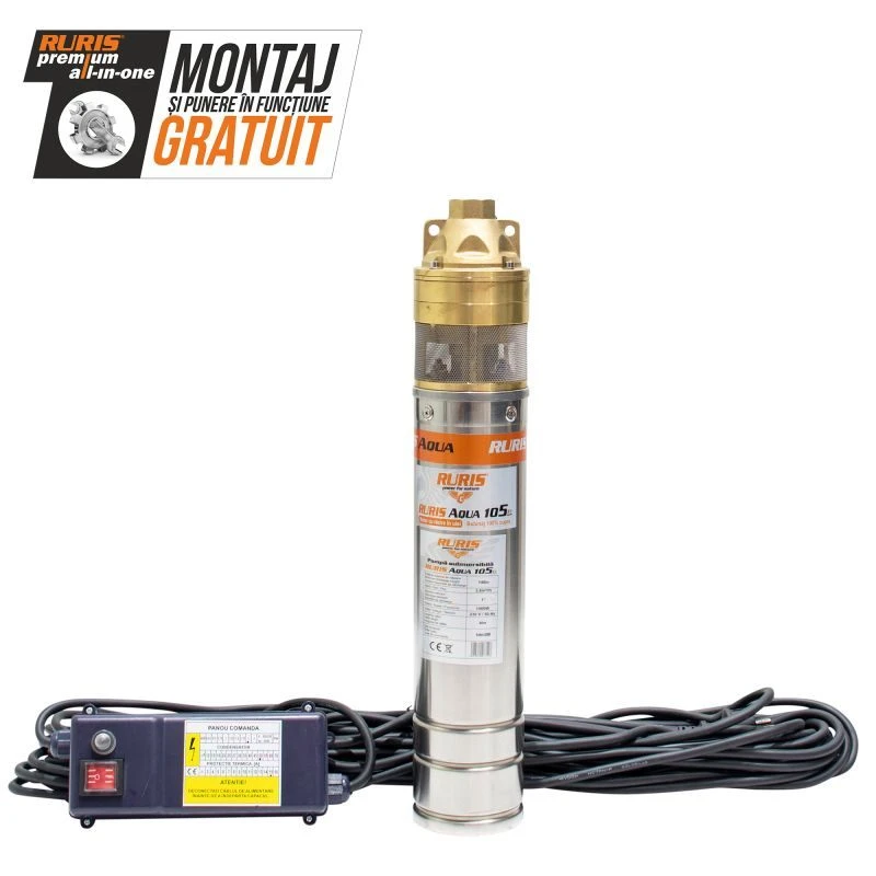 Pompa submersibila RURIS AQUA 105, pentru apa curata, 1500 W, inaltime maxima refulare 105 m, debit 2.6 mc/h, carcasa inox