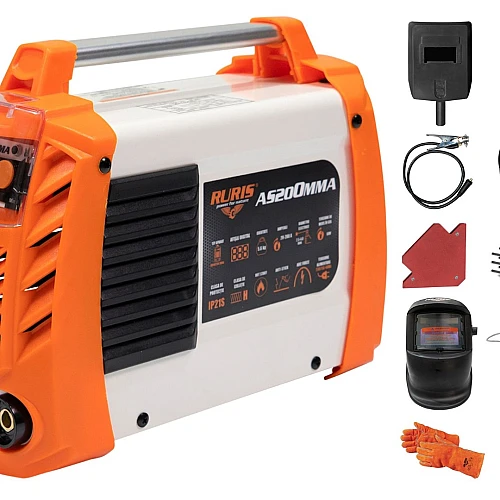 Aparat de sudura AS200MMA + KIT PRO W3 RURIS, aparat tip invertor, tip sudura MMA, diametru electrozi 2.5 mm - 4 mm, afisaj digital