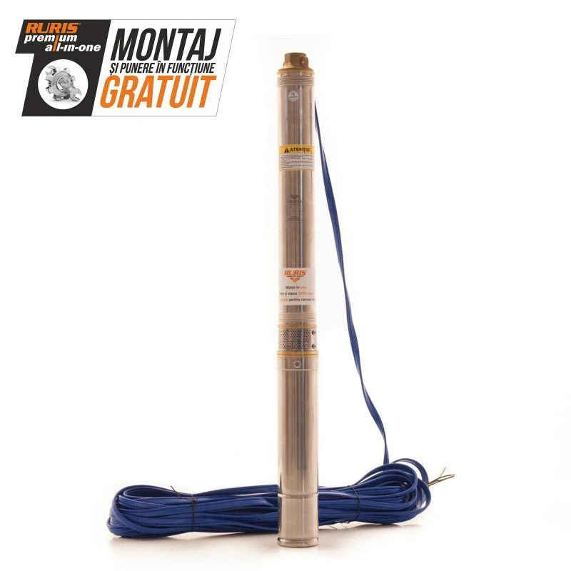 Pompa submersibila RURIS AQUA 690, pentru apa curata, 370 W, inaltime maxima refulare 60 m, debit 3 mc/h, carcasa inox