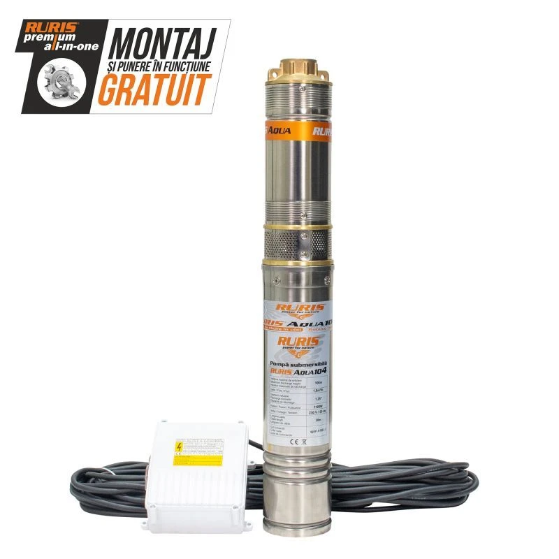 Pompa submersibila RURIS AQUA 104, pentru apa curata, 1100 W, inaltime maxima refulare 100 m, debit 1.8 mc/h, carcasa inox