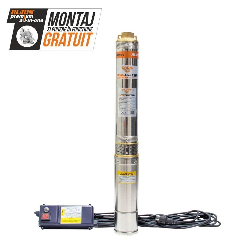Pompa submersibila RURIS AQUA 890, pentru apa curata, 750 W, inaltime maxima refulare 79 m, debit 4 mc/h, carcasa inox