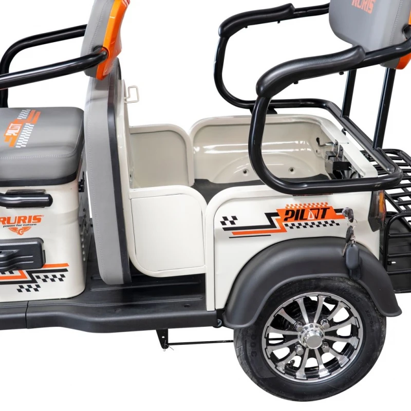 Triciclu Electric RURIS Pilot 3070N – Motor Electric 2900W, Baterie Plumb-Acid 72V 32Ah, Autonomie 60 km, Viteza 25 km/h, Capacitate 225 kg, alb, omologat pentru drum public