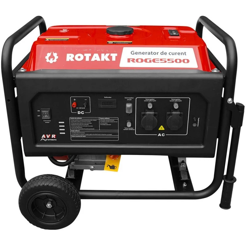 Generator curent Rotakt ROGE5500 putere 5.5 kW 230V benzina pornire manuala AVR roti transport rezervor 25 L