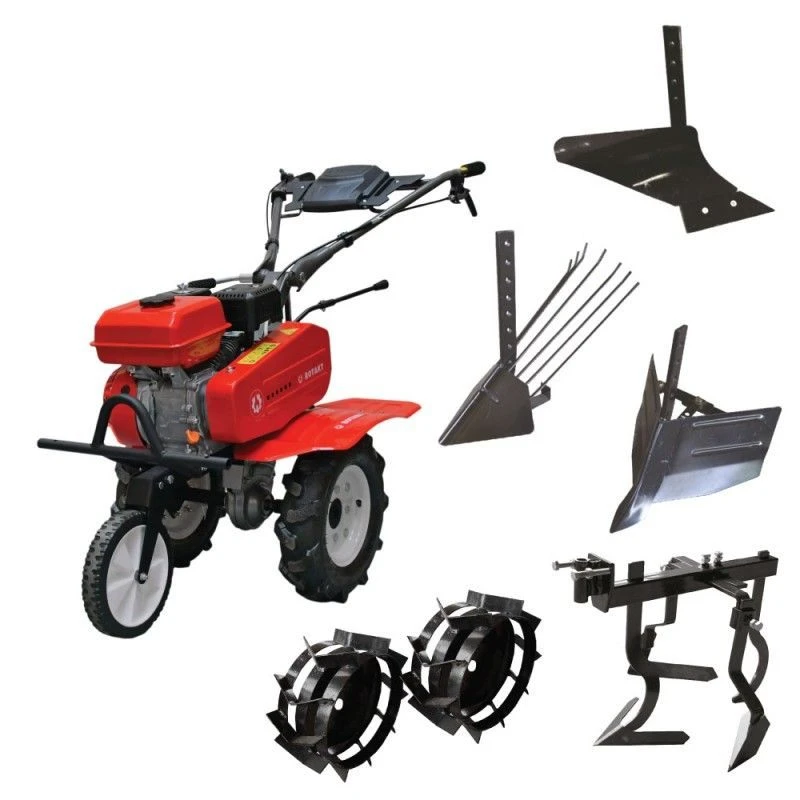 Pachet Motocultor Rotakt RO75RS putere 7 CP benzina Plug arat + Plug bilonat + Plug de scos cartofi + Cultivator + Roti metalice 4.00-8