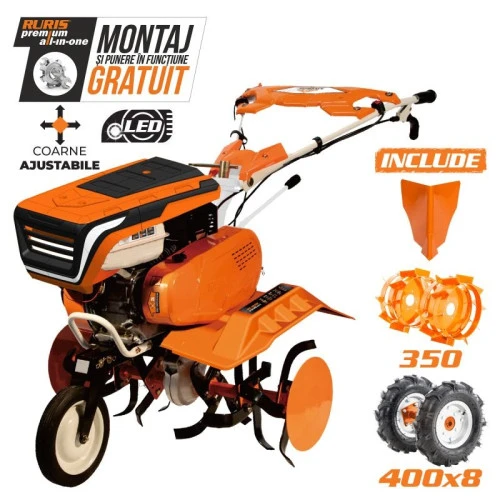 Motosapa Ruris 7500ACC1, 7 Cp, 208 CC, laltime lucru 830 mm, adancime lucru 290 mm, freze sapat, roti cauciuc, rarita, roti metalice 350 fara manicot