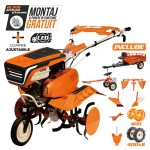 Motosapa Ruris 7500ACC6, roti cauciuc 4.00-8, rarita ajustabila, plug, adaptor, dispozitiv cartofi, cultivator multifunctional, accesoriu tractat, roti metalice 400 fara manicot, remorca Ruris 550S