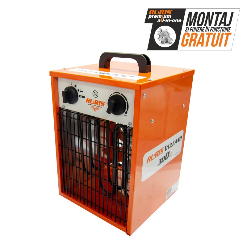 Aeroterma electrica RURIS Vulcano 300 S, 3000 W, debit aer 322 mc/h, 3 trepte de putere, suprafata incalzita 30 mp