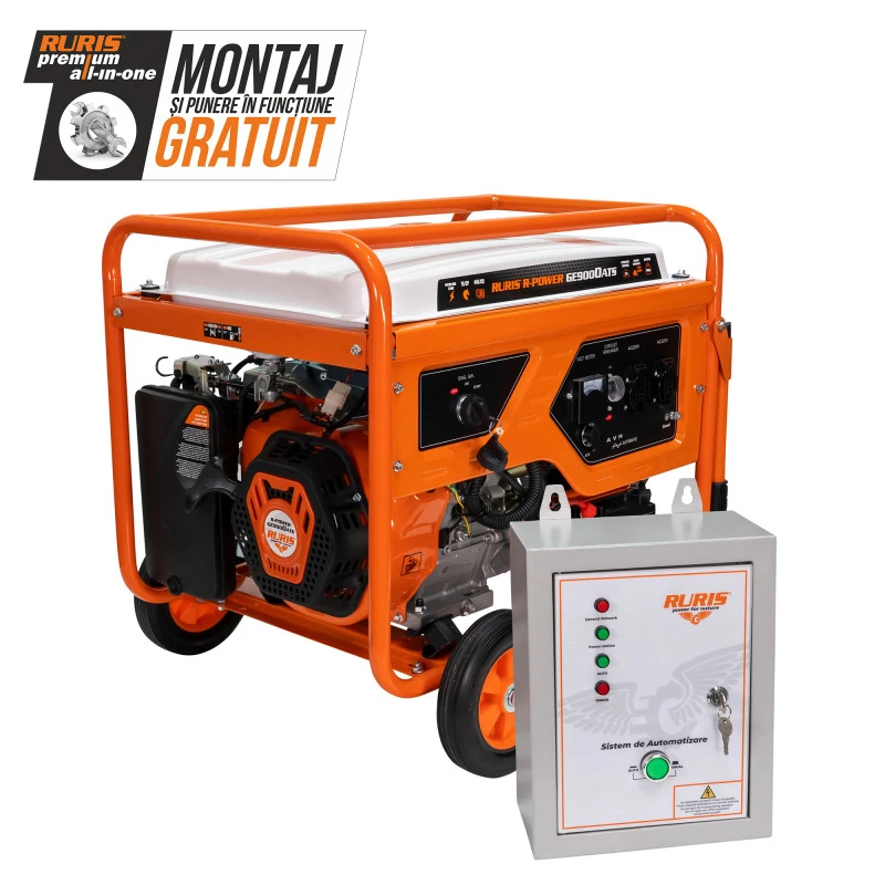 Generator de curent RURIS R-Power GE 9000 ATS, motor benzina, 4T, 445 CC, 15 CP, putere nominala 7000 W, AVR, 2 prize AC 220V