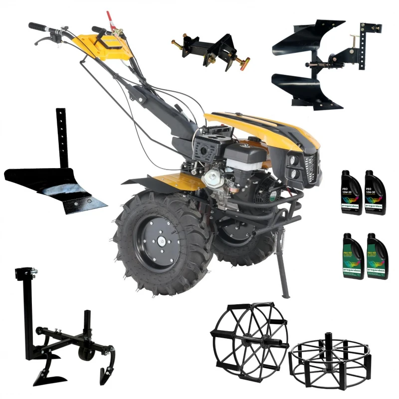 ProGARDEN Pachet Campo 1873 Alpine V2  Motocultor 18CP + Plug bilonat + Plug reversibil + Prasitoare + Adaptor +  2 roti metalice 540x170 + 4L Ulei