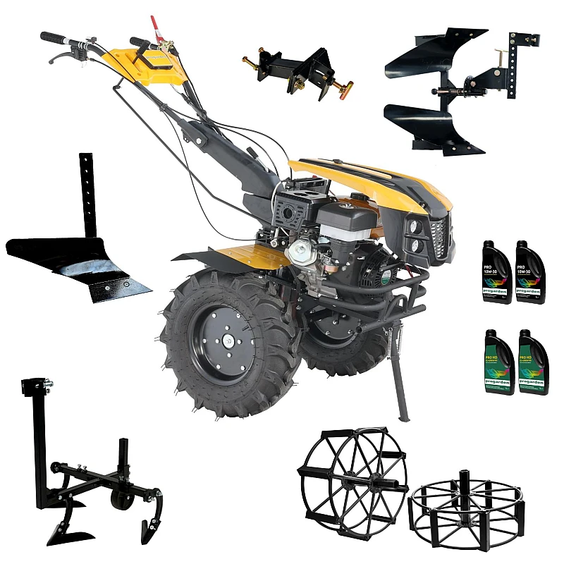 ProGARDEN Pachet Campo 1873 Alpine V2  Motocultor 18CP + Plug bilonat + Plug reversibil + Prasitoare + Adaptor +  2 roti metalice 540x170 + 4L Ulei
