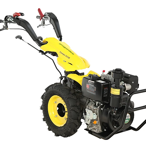 ProGARDEN Campo U12E motocultor multifunctional 12CP, diesel, pornire electrica, 3+2 viteze, reductor + FT90 freza tractata 900mm + BC12M bara cosire mobila 120cm