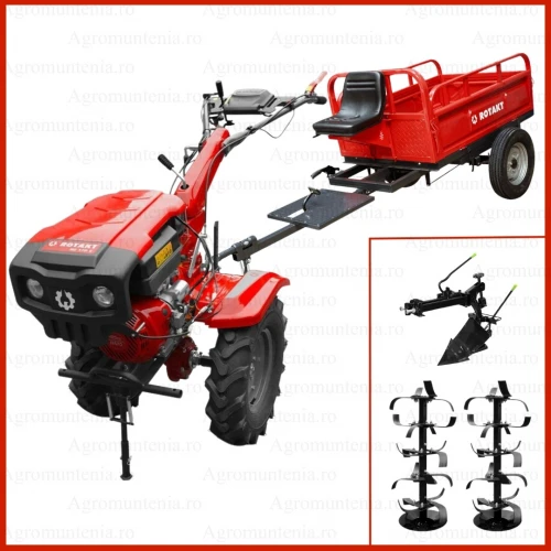 Motocultor Rotakt RO17RE pornire electrica motor 17CP latime lucru 135 cm freze roti cauciuc 6.00-12, plug reversibil, remorca 500 kg