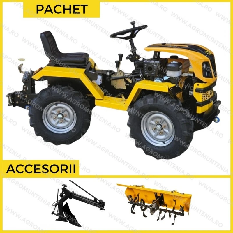 ProGARDEN Campo T18 Minitractor G2 4x4, 18CP, benzina, hidraulica fata-spate, roti 6.00-12, freza tractata, plug reversibil