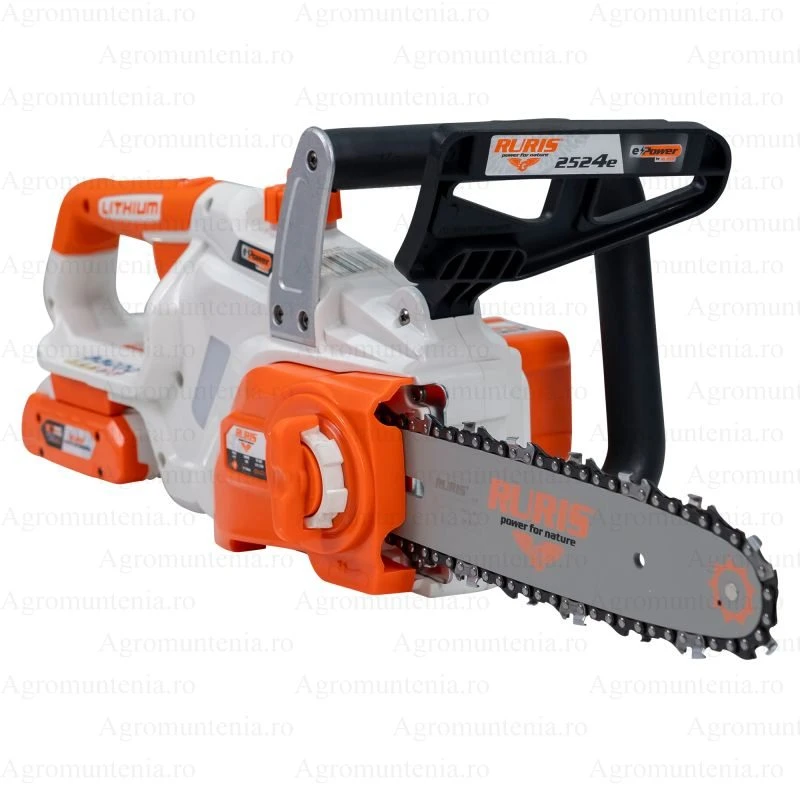 Drujba electrica cu acumulator Ruris 2524e Power Alfa UP, sina 25 cm, lant 3/8 inch, 1.3 mm, 1 x Li-Ion 20V, 4Ah, contine acumulator + incarcator