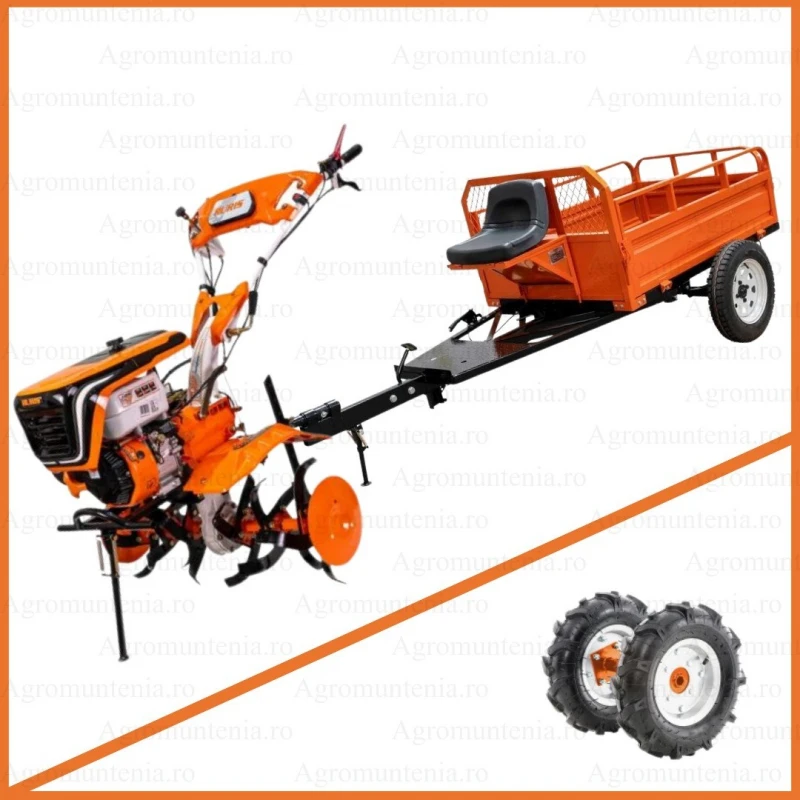 Motosapa Ruris 732K, 8.5 CP, capota cu far, freze si roti cauciuc 5.00-8 + Remorca RURIS 550S