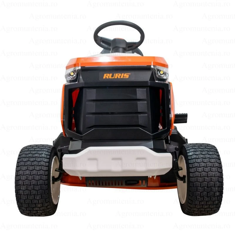 Tractor de tuns gazon Ruris Explorer 840M – Motor Loncin 15 CP, Latime de taiere 840 mm, 3 functii (colectare, mulching, spalare)