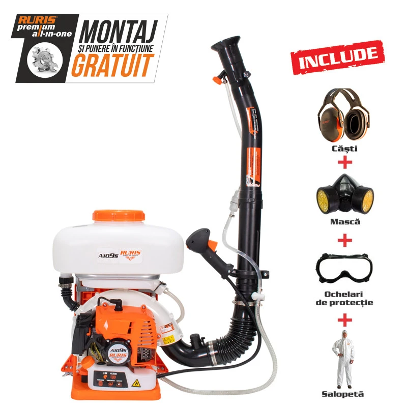 Atomizor RURIS A109S plus kit echipament de lucru profesional, 3 CP, 2 timpi, 41.5 cc