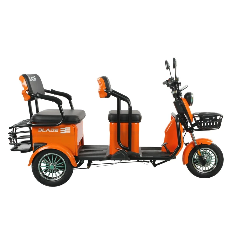 Triciclu electric Blade TRIP X2 2000 W, autonomie pana la 70 km, baterie plumb- acid 72 V 20 Ah, viteza maxima de 25 km/h, conform reglementarilor UE, fara permis, Portocaliu-Negru