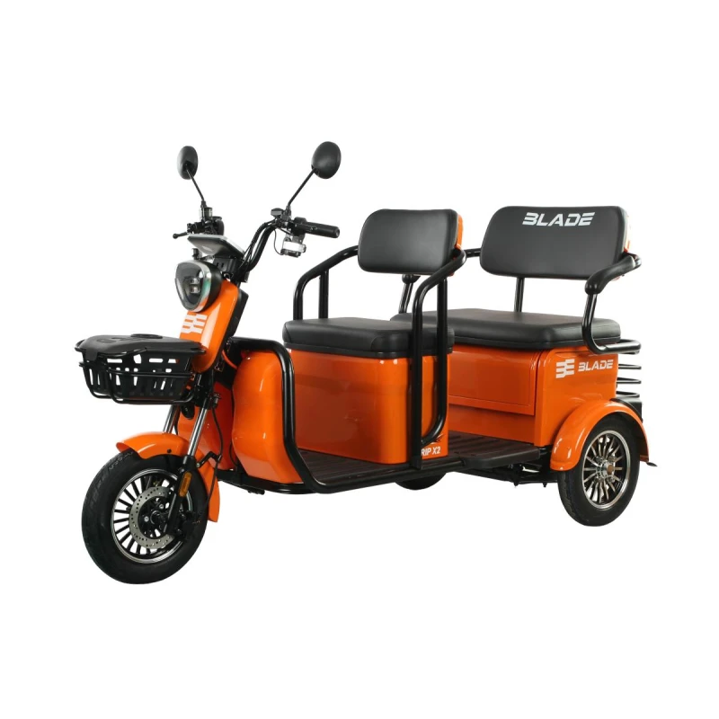 Triciclu electric Blade TRIP X2 2000 W, autonomie pana la 70 km, baterie plumb- acid 72 V 20 Ah, viteza maxima de 25 km/h, conform reglementarilor UE, fara permis, Portocaliu-Negru