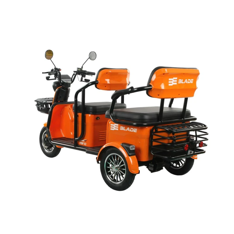 Triciclu electric Blade TRIP X2 2000 W, autonomie pana la 70 km, baterie plumb- acid 72 V 20 Ah, viteza maxima de 25 km/h, conform reglementarilor UE, fara permis, Portocaliu-Negru