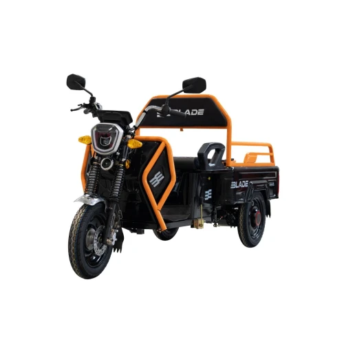 Triciclu Cargo electric BLADE Active R6 1300W, autonomie pana la 50 km, baterie plumb-acid 72 V/20 Ah, viteza maxima de 25 km/h, conform reglementarilor UE, fara permis, Negru-Portocaliu