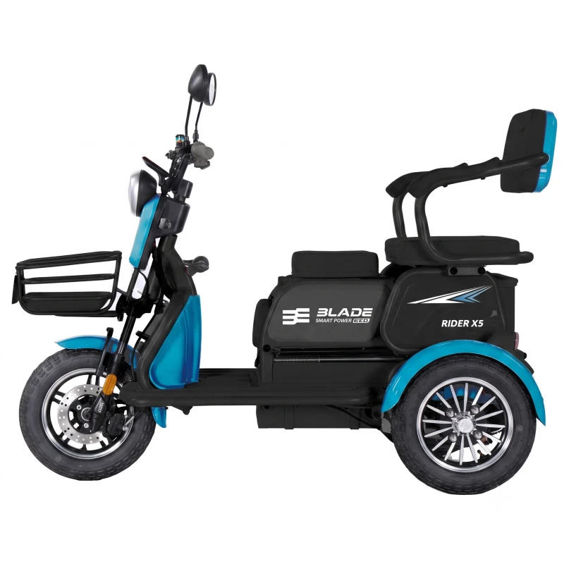 Triciclu electric persoane BLADE VIVA 14, 500W, 60V 20Ah, autonomie 50 km, viteza maxima de 25 km/h, conform reglementarilor UE, fara permis, Albastru-Negru