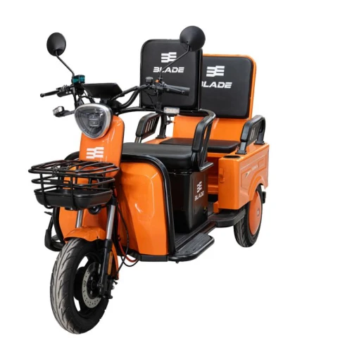 Triciclu electric BLADE DUO MAX 11, 1200W, 60V 20Ah, autonomie 50 km, 3+1 viteze, viteza maxima de 25 km/h, conform reglementarilor UE, fara permis, Portocaliu-Negru