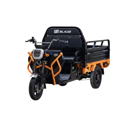 Triciclu Cargo electric BLADE Active R6 1300W, autonomie pana la 50 km, baterie plumb-acid 72 V/20 Ah, viteza maxima de 25 km/h, conform reglementarilor UE, fara permis, Negru-Portocaliu
