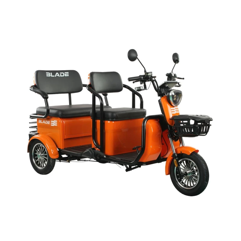 Triciclu electric Blade TRIP X2 2000 W, autonomie pana la 70 km, baterie plumb- acid 72 V 20 Ah, viteza maxima de 25 km/h, conform reglementarilor UE, fara permis, Portocaliu-Negru
