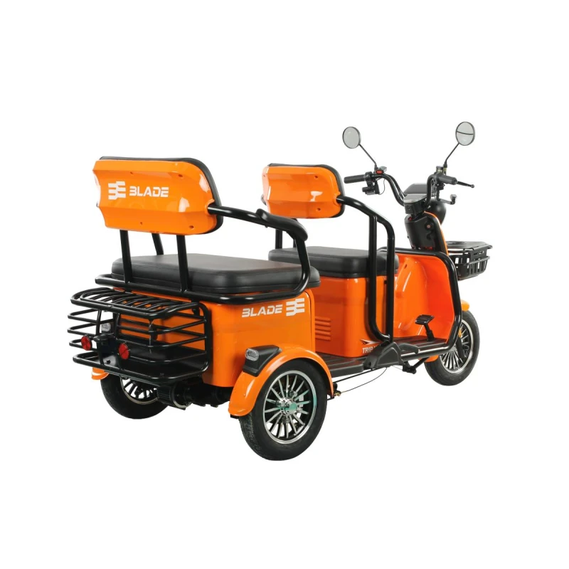 Triciclu electric Blade TRIP X2 2000 W, autonomie pana la 70 km, baterie plumb- acid 72 V 20 Ah, viteza maxima de 25 km/h, conform reglementarilor UE, fara permis, Portocaliu-Negru