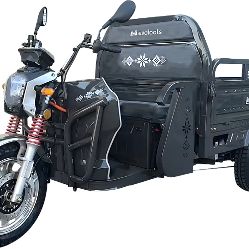 Triciclu Electric Cargo cu Descarcare Manuala TRCC1500N – putere maxima 3000W, 72V/58Ah, autonomie 60 km, bena basculabila cu piston, 3+R, frane hidraulice, viteza maxima de 25 km/h, conform reglementarilor UE, fara permis