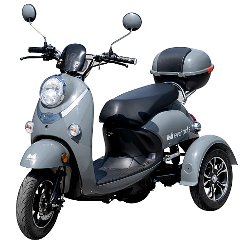 Triciclu Electric pentru Persoane TRP800 Gri – putere maxima 980W, 60V/20Ah, autonomie 50 km, 2 locuri, frane hidraulice, afisaj digital, 3+R, viteza maxima de 25 km/h, conform reglementarilor UE, fara permis