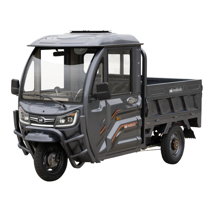 Triciclu Electric Cargo TRCB1500 – putere maxima 3800W, 72V/58Ah, autonomie 60 km, bena basculabila cu piston, 3+R, sarcina totala 776 kg, viteza maxima de 25 km/h, conform reglementarilor UE, fara permis, gri