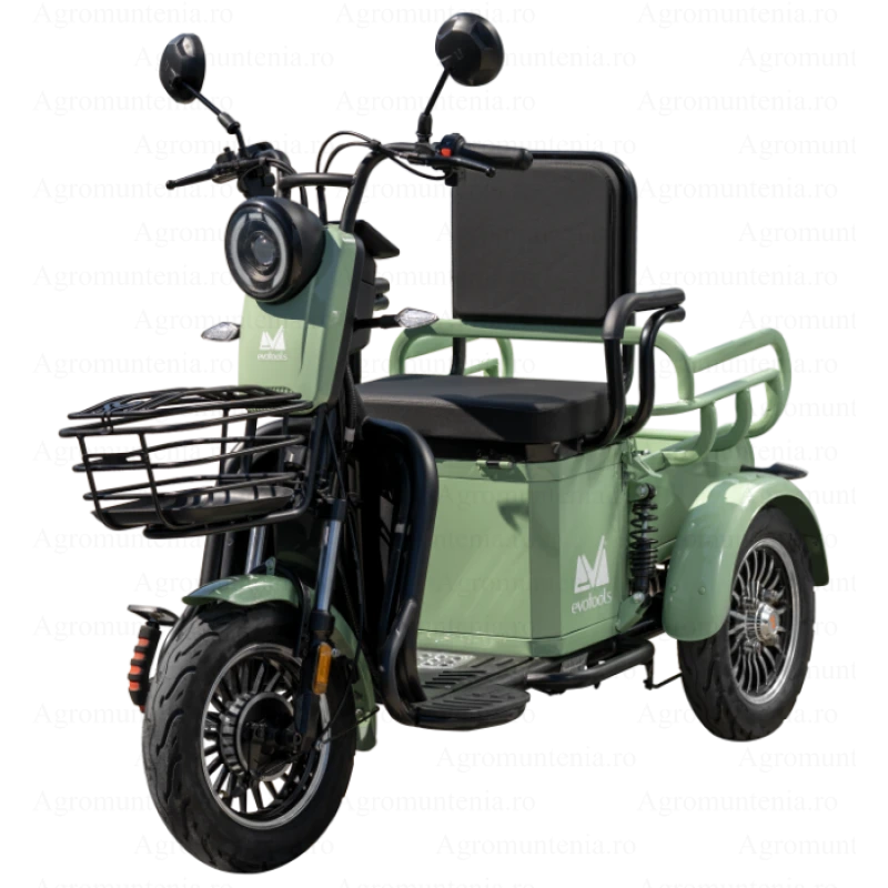 Triciclu Electric pentru Persoane TRP500 Verde – putere maxima 700W, 48V/20Ah, autonomie 35 km, 3+R, spatiu depozitare, afisaj digital, fara permis