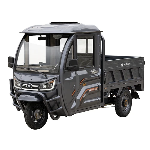 Triciclu Electric Cargo TRCB1500 – putere maxima 3800W, 72V/58Ah, autonomie 60 km, bena basculabila cu piston, 3+R, sarcina totala 776 kg, viteza maxima de 25 km/h, conform reglementarilor UE, fara permis, gri